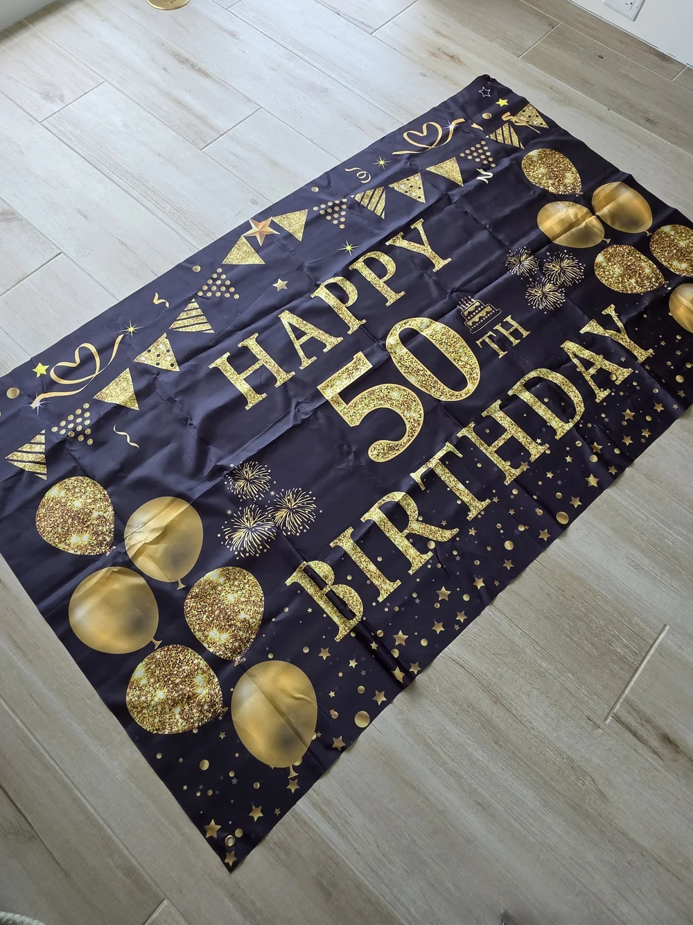 Happy 50th Birthday Banner - Gold on Black - Party Backdrop